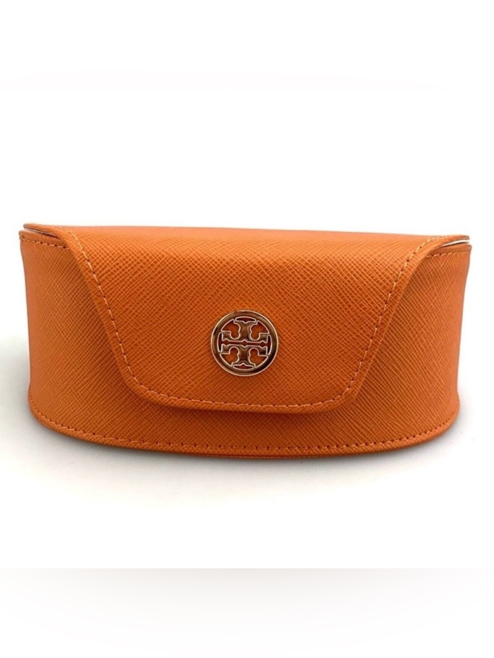 Tory Burch Orange Saffiano Leather Eyewear Sunglasses Case with Logo Snap